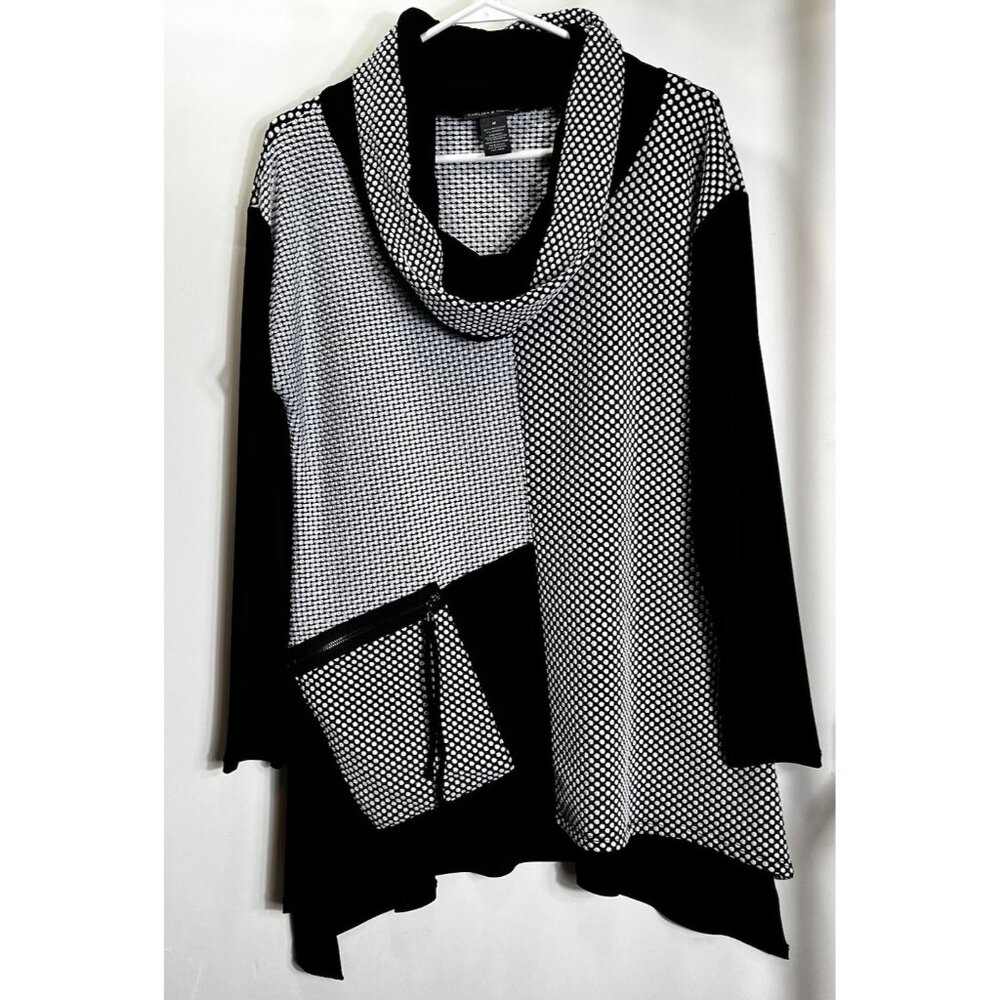 Chelsea & Theodore Black and White Geometric Tunic with Cowl Neck